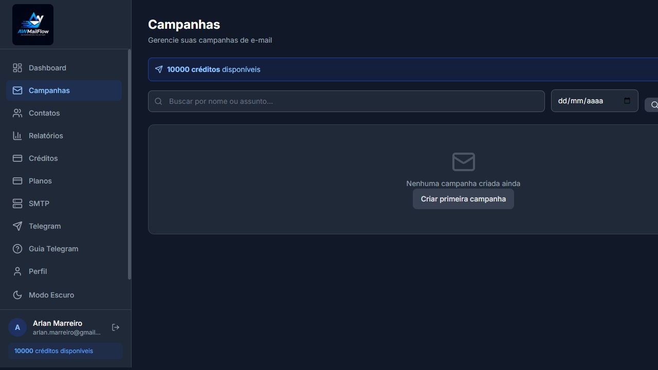 Lista de campanhas do AWMailFlow